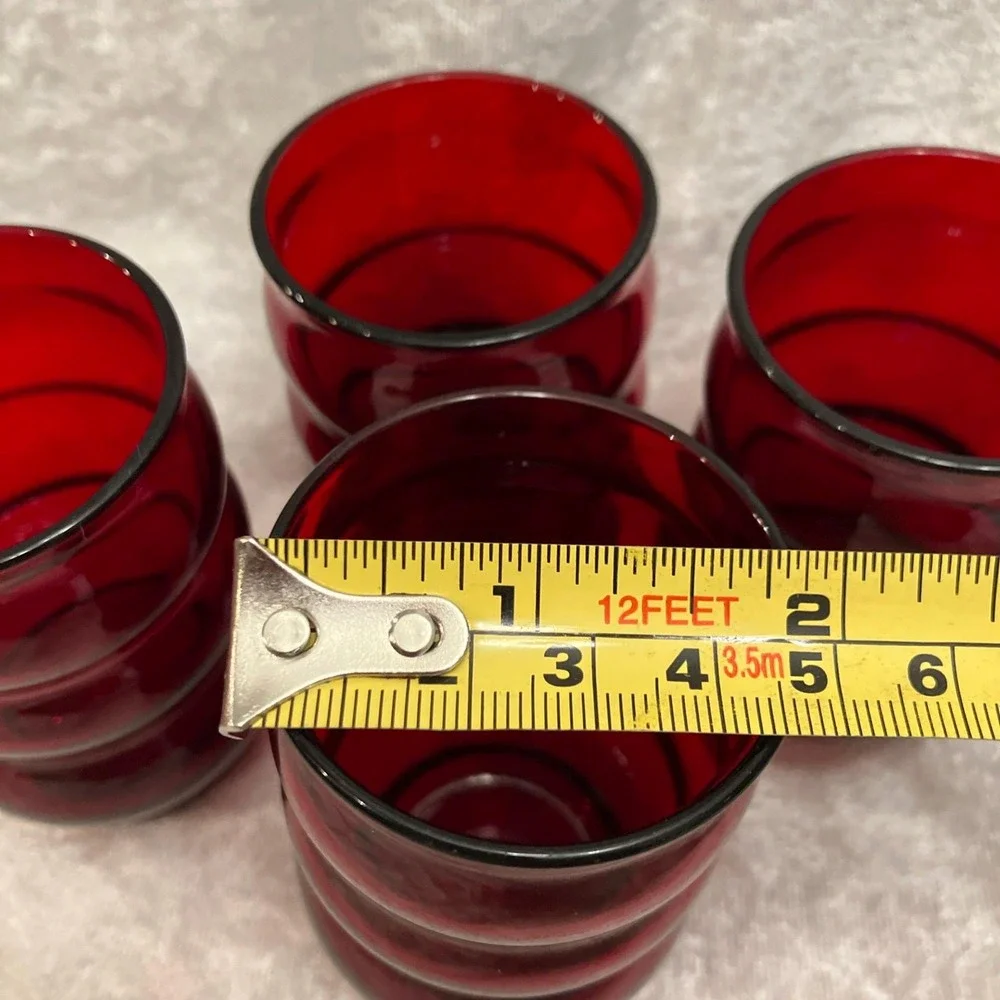 Anchor Hocking Royal Ruby Red Bubble Whirly Twirly 6oz Drinking Glasses (4) VTG